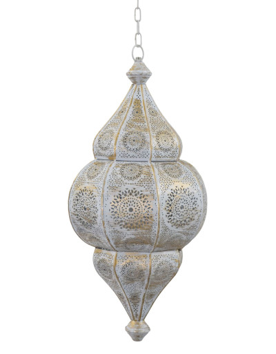 Lampa v orientálnom štýle s jemným vzorom, zlato-biela, vo vnútri biela, 25x25x50cm