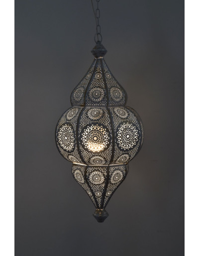 Lampa v orientálnom štýle s jemným vzorom, zlato-biela, vo vnútri biela, 25x25x50cm