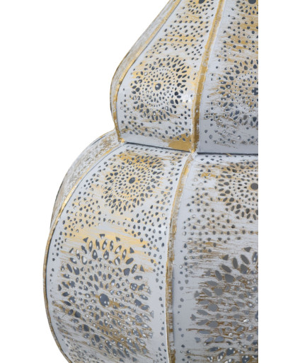 Lampa v orientálnom štýle s jemným vzorom, zlato-biela, vo vnútri biela, 25x25x50cm