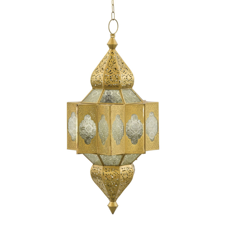 Lampa v orientálnom štýle, biele sklo, zlatý kov, 25x25x54cm