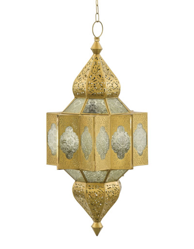 Lampa v orientálnom štýle, biele sklo, zlatý kov, 25x25x54cm