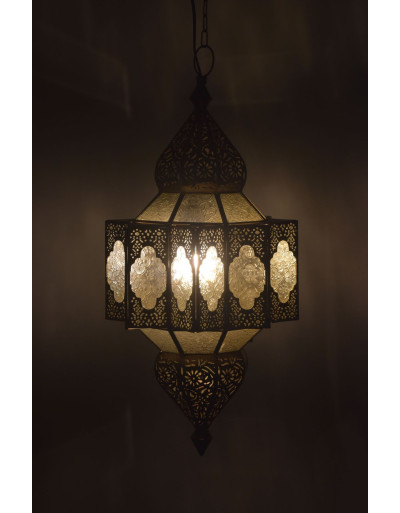 Lampa v orientálnom štýle, biele sklo, zlatý kov, 25x25x54cm