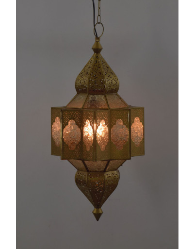 Lampa v orientálnom štýle, biele sklo, zlatý kov, 25x25x54cm