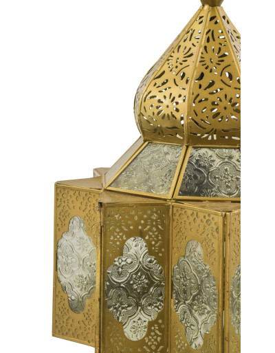 Lampa v orientálnom štýle, biele sklo, zlatý kov, 25x25x54cm