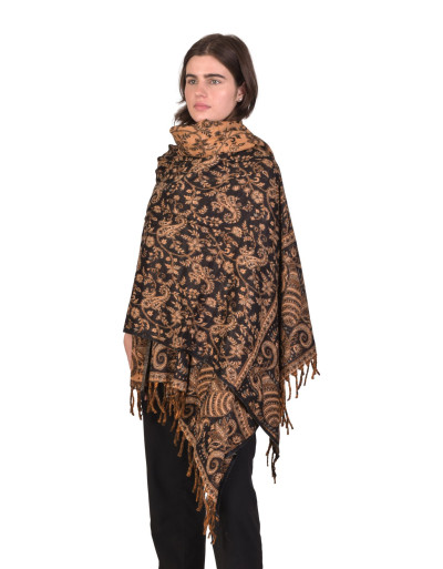Veľký zimný šál s paisley vzorom a strapcami, čierny 200x95cm