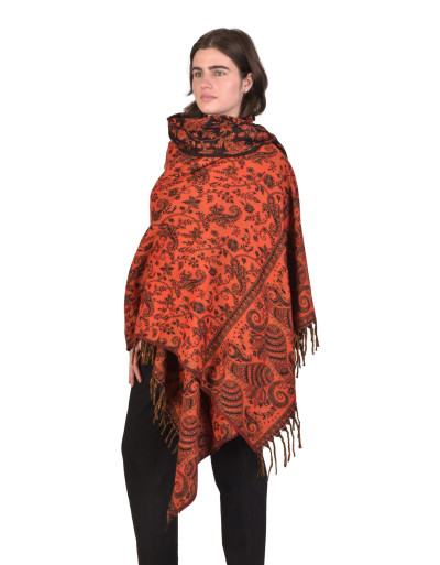 Veľký zimný šál so paisley vzorom a strapcami, čierno-červený 200x95cm
