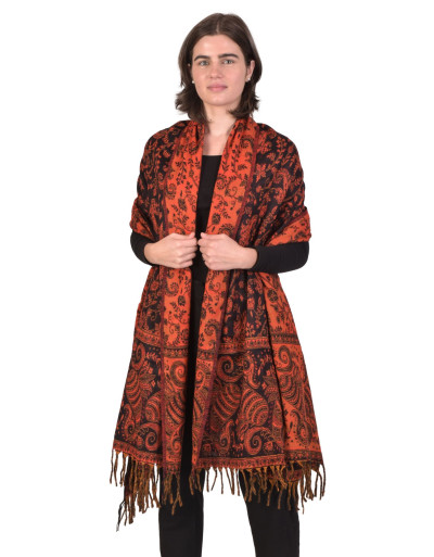Veľký zimný šál so paisley vzorom a strapcami, čierno-červený 200x95cm
