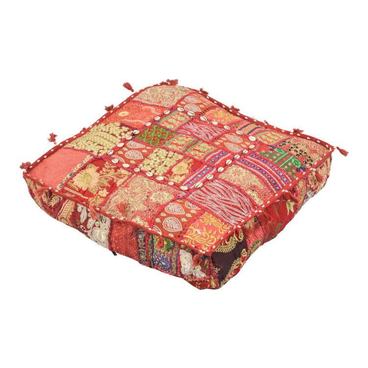 Meditačný vankúš ručne vyšívaný patchwork, s mušličkami, štvorec, 60x60x10cm