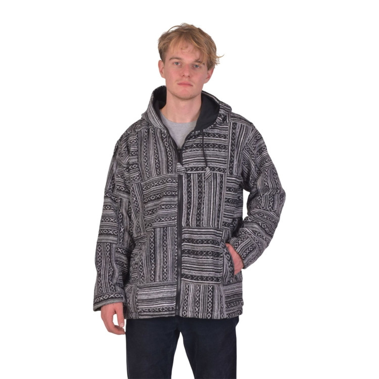 Bunda s kapucňou, Ghari, čiernobiela, podšívka, zapínanie na zips