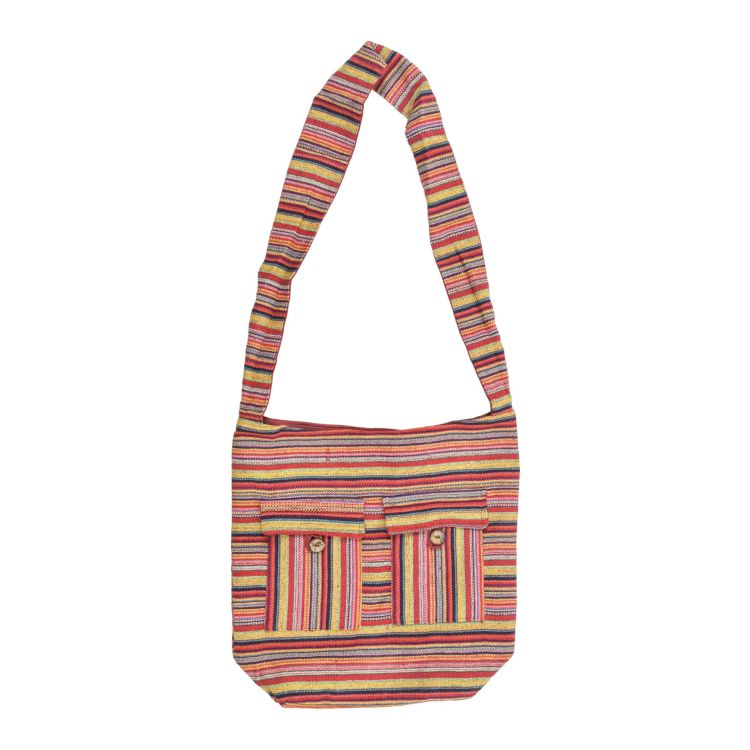 Taška cez rameno, farebné ghari prúžky, zapínanie na zips, 2 vrecká, 35x35cm