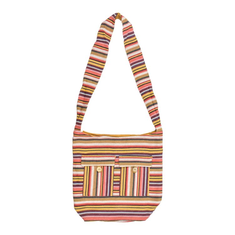 Taška cez rameno, farebné ghari prúžky, zapínanie na zips, 2 vrecká, 35x35cm