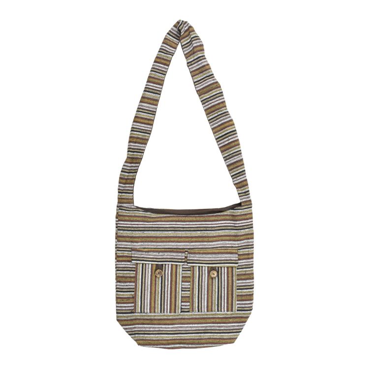 Taška cez rameno, hnedé ghari prúžky, zapínanie na zips, 2 vrecká, 35x35cm