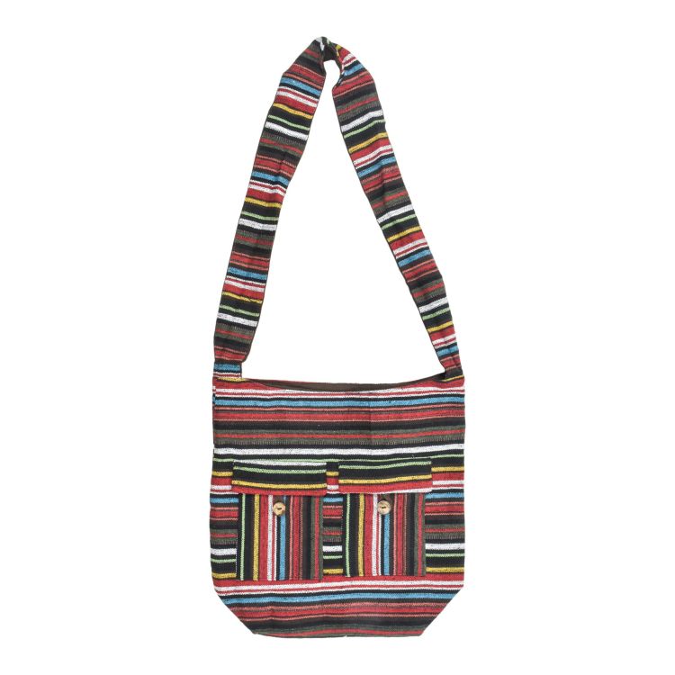 Taška cez rameno, farebné ghari prúžky, zapínanie na zips, 2 vrecká, 35x35cm