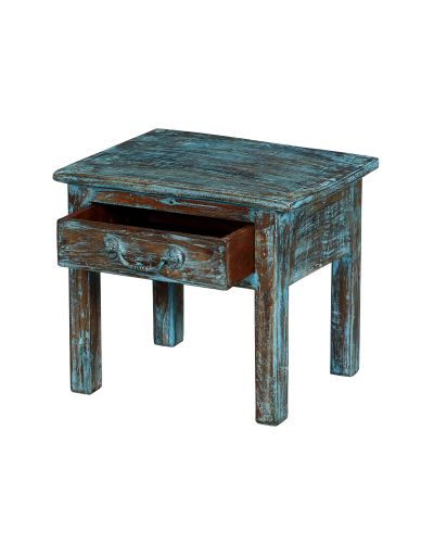 Stolík z teakového dreva so šuplíkom, 39x30x34cm