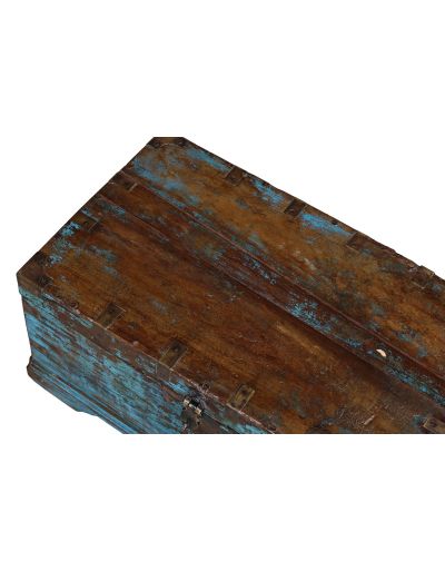 Stará truhla z teakového dreva, mosadzné kovanie, 45x27x21cm