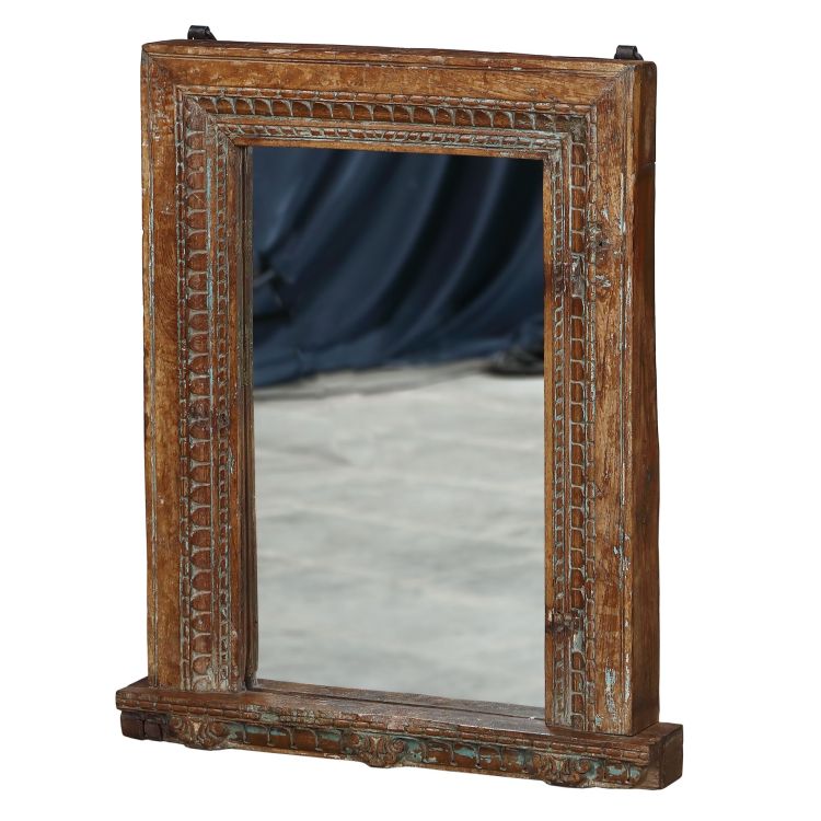 Zrkadlo v ráme z teakového dreva, ručné rezby, 66x11x81cm