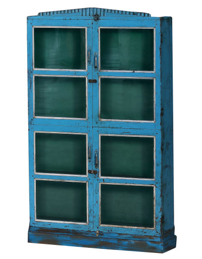 Stará presklená skrinka z teakového dreva, 82x22x132cm