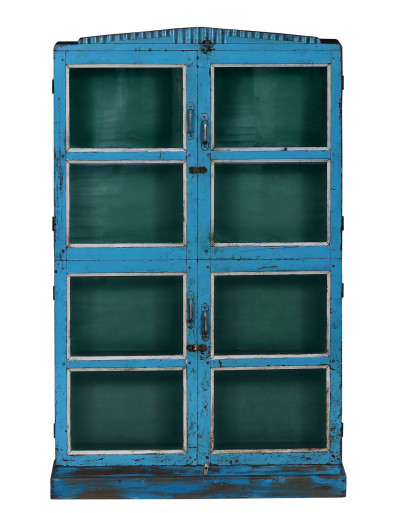 Stará presklená skrinka z teakového dreva, 82x22x132cm