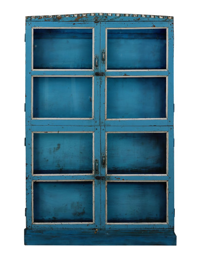 Stará presklená skrinka z teakového dreva, 91x20x142cm