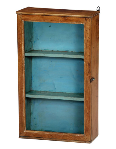 Stará presklená skrinka z teakového dreva, 50x16x86cm