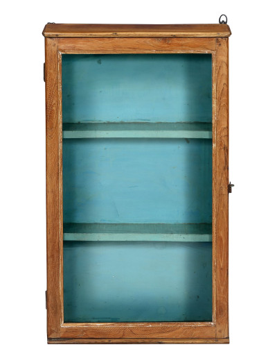 Stará presklená skrinka z teakového dreva, 50x16x86cm