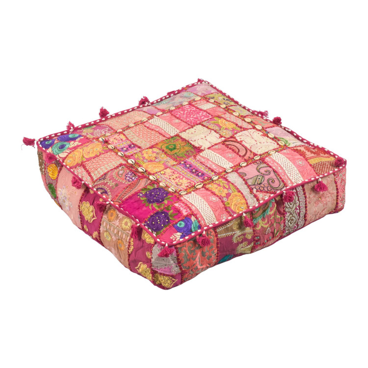 Meditačný vankúš ručne vyšívaný patchwork, s mušličkami, štvorec, 60x60x10cm