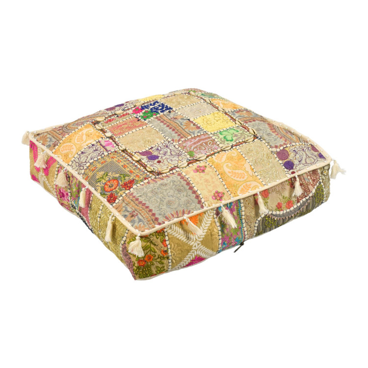 Meditačný vankúš ručne vyšívaný patchwork, s mušličkami, štvorec, 60x60x10cm