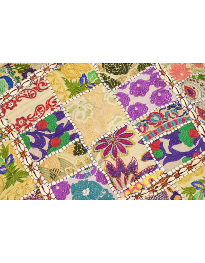 Meditačný vankúš ručne vyšívaný patchwork, s mušličkami, štvorec, 60x60x10cm