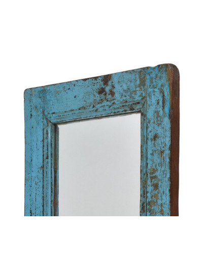 Zrkadlo v ráme z teakového dreva, tyrkysová patina, 22x3x47cm