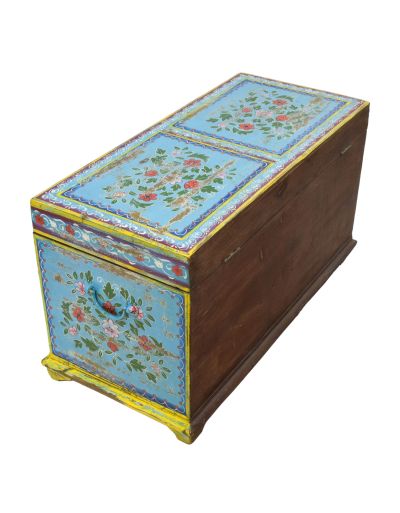 Stará truhla z teakového dreva, ručne maľovaná, 90x45x56cm