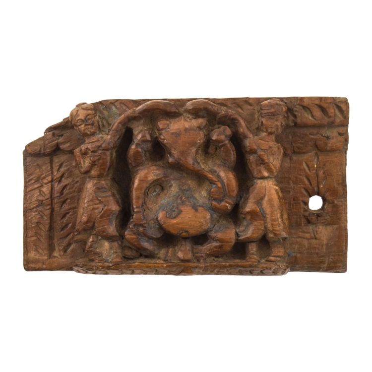 Drevený panel zo starého portálu, Ganéš, 22x5x12cm