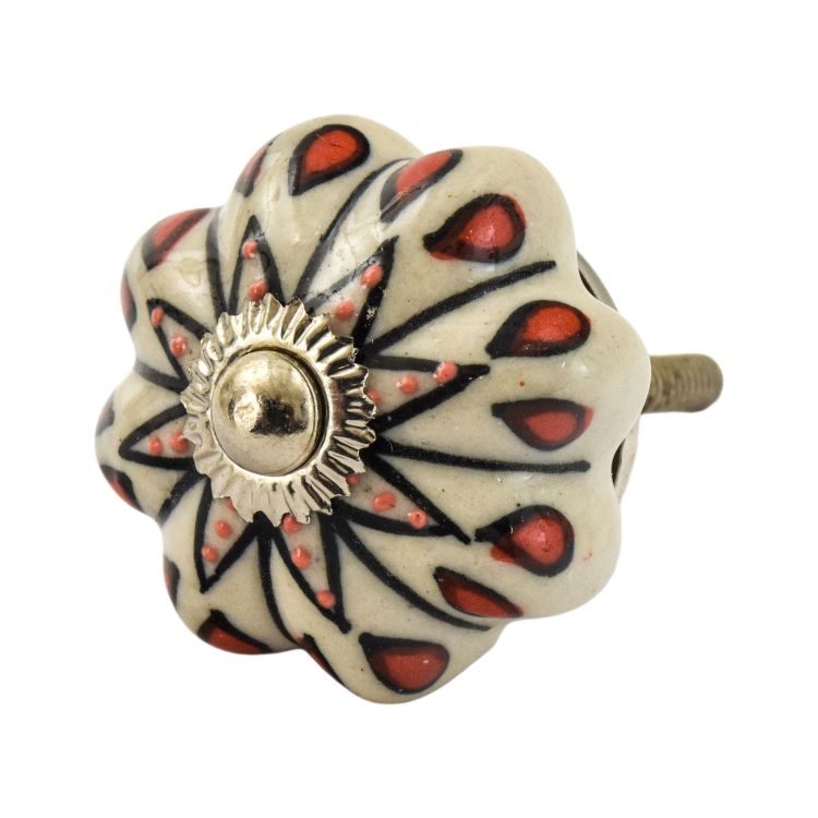 Maľovaná porcelánová úchytka na šuplík, biela, červené slzičky