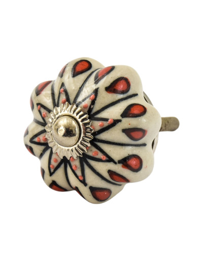 Maľovaná porcelánová úchytka na šuplík, biela, červené slzičky