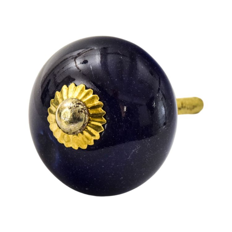 Maľovaná porcelánová úchytka na šuplík, tmavo modrá