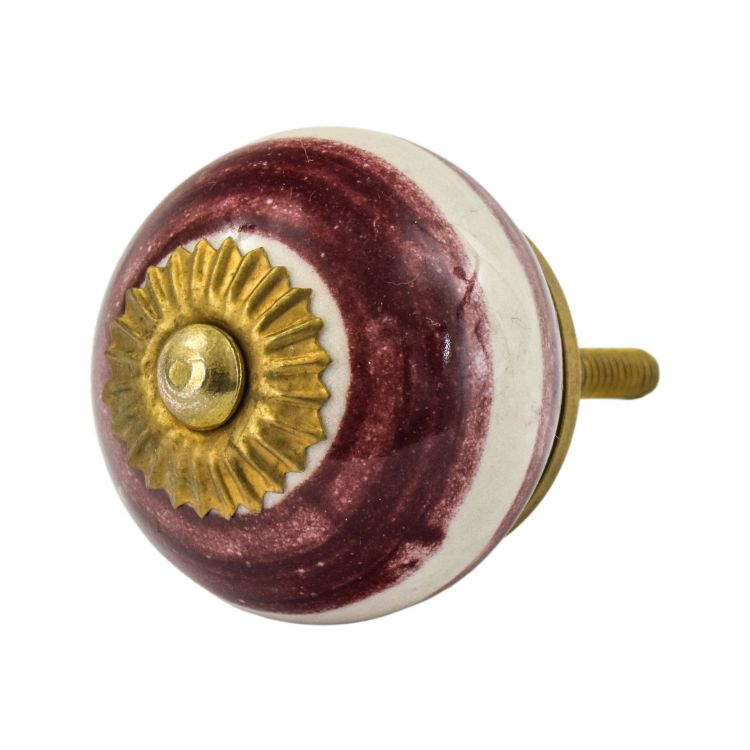 Maľovaná porcelánová úchytka na šuplík, vínovo biela