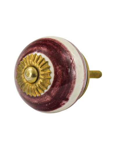 Maľovaná porcelánová úchytka na šuplík, vínovo biela