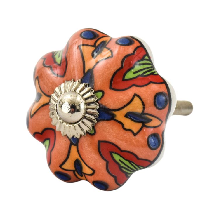 Maľovaná porcelánová úchytka na šuplík, biela, farebná kvetina