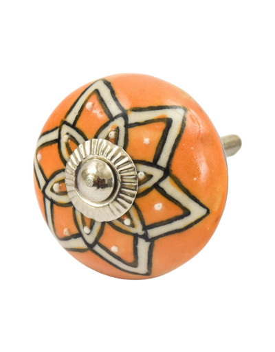 Maľovaná porcelánová úchytka na šuplík, biela, zdobená strieborným ornamentom