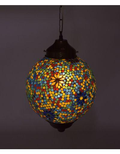 Sklenená mozaiková lampa, multifarebná, priemer 27cm, výška 36cm