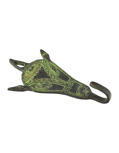 Vešiačik krava, "Tribal Art", zelená patina, mosadz, 15cm