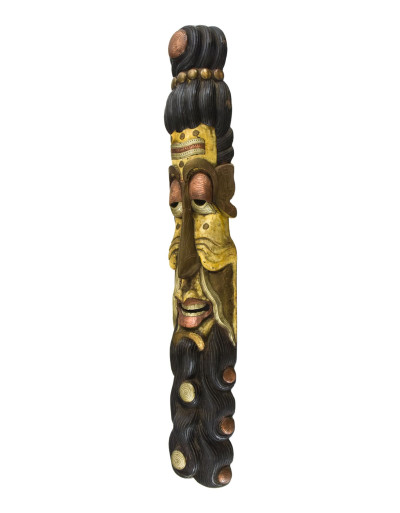 Drevená maska, "Jogi" zdobená mosadzou a meďou, 20x13x120cm