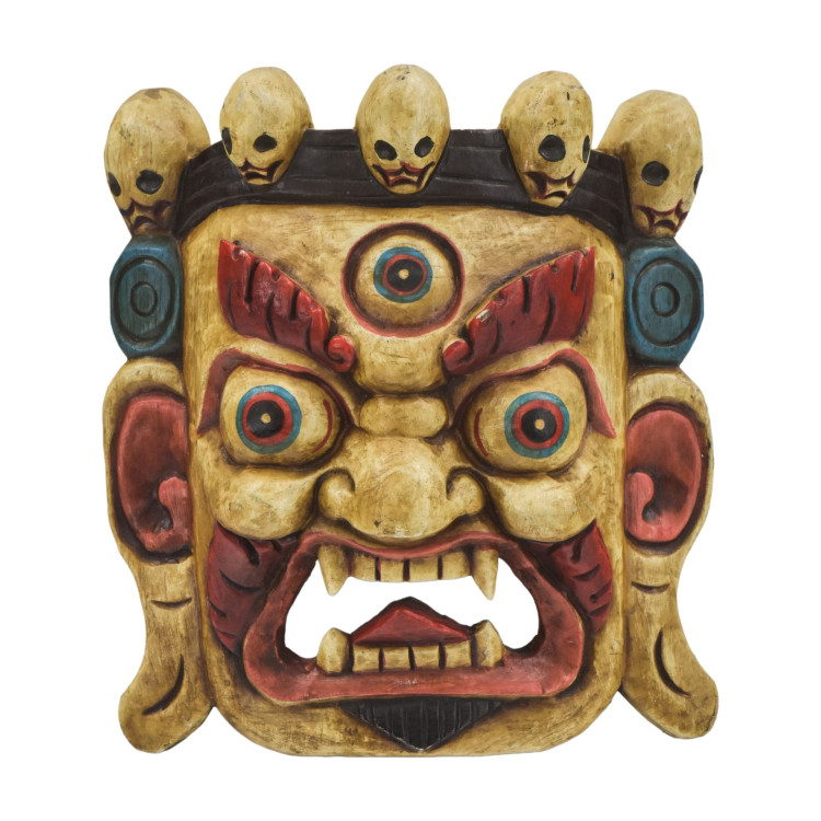 Drevená maska, Bhairab, ručne maľovaný, 29cm