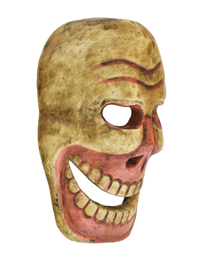 Drevená maska, "Laughing Scull", ručne maľovaná, 25cm