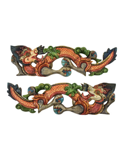 Drevená dekorácia, "Dva draci", 2ks, ručne maľovaní, 53x16cm
