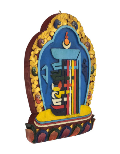 Drevený panel s Kálačakrou, ručne maľovaný, 38cm