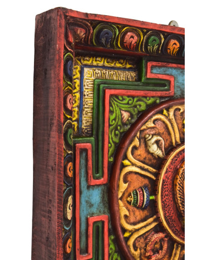 Drevený panel, Astamangal mandala, ručne maľovaný, 36x5x36cm