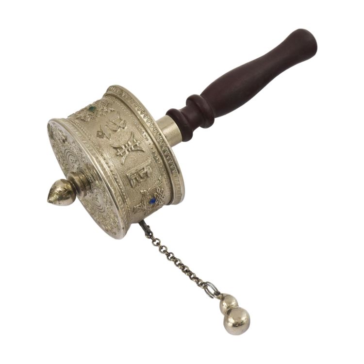 Ručný modlitebný mlynček zdobený mantrami a polodrahokamami, 19cm