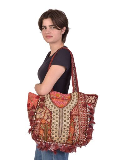 Unikátna boho taška z Gudžarátu, na zips, 50x40cm