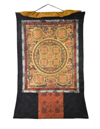 Tanka, Buddha mandala, čierny brokát, 93x148cm