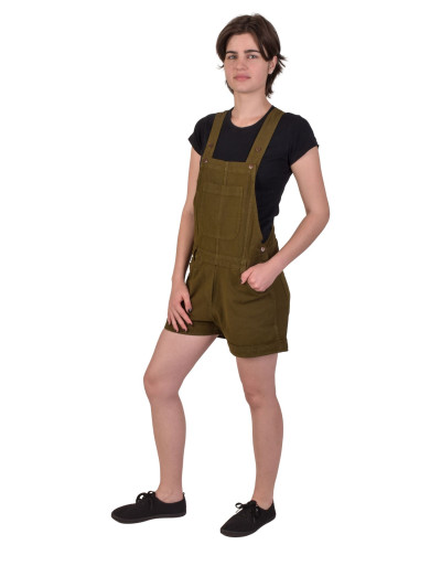 Kraťasy s trakmi khaki zelené, vrecká a gombíky